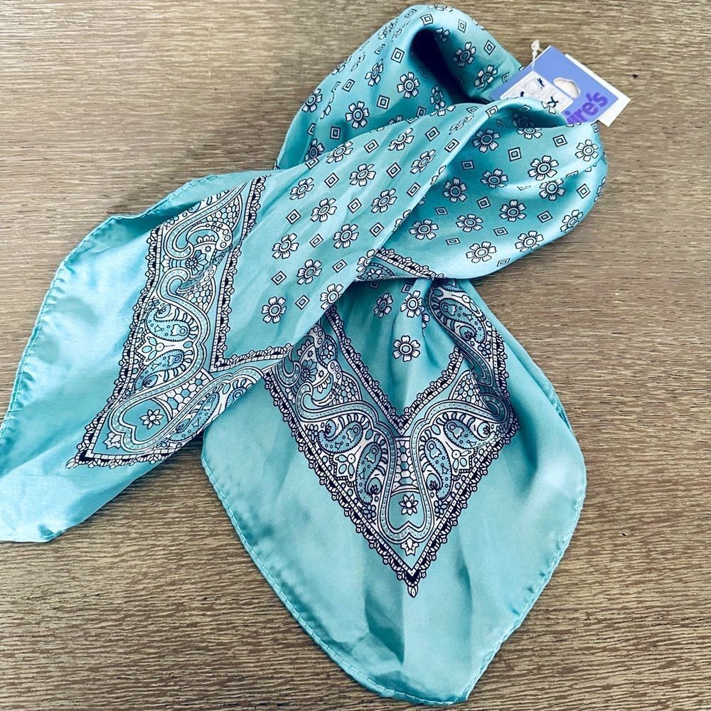 Claire’s Teal Blue Satin Bandana Scarf Hair Tie Purse Accessory